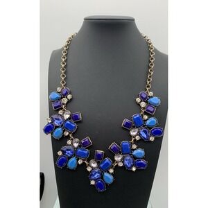 Perry Street Rocksbox Antiqued Gold Tone Necklace With Blue &‎ Clear Rhinestones